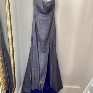 Sherri Hill blue sparkle straplesss dress